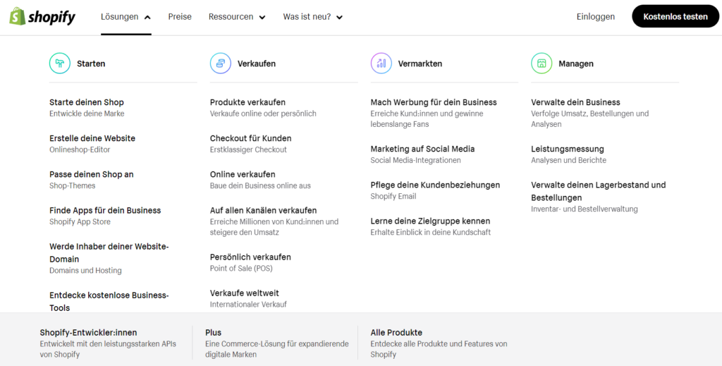 Beim SEO für E-Commerce eignet sich für Unternehmen jeder Größe ein SaaS-Shopsystem, z. B. Shopify.