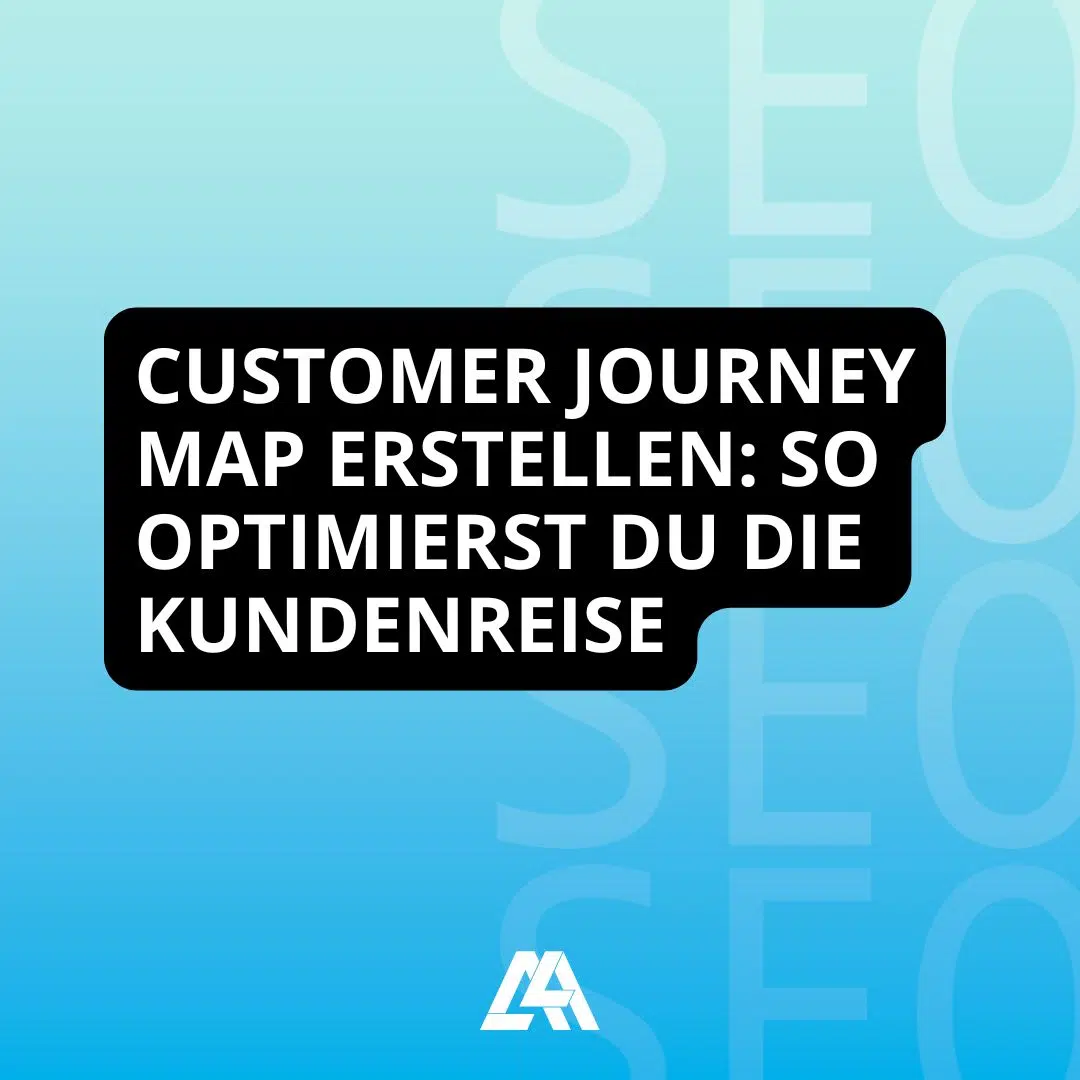 Customer Journey Map erstellen Überschrift auf einen blauen Hintergrund.